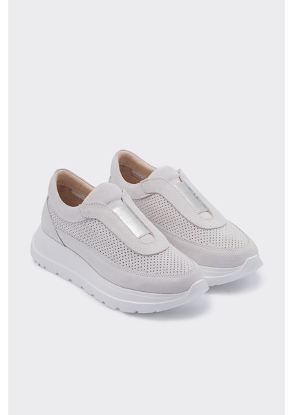 Lady Açık Gri Süet Deri Bağcıksız Kadın Sneaker