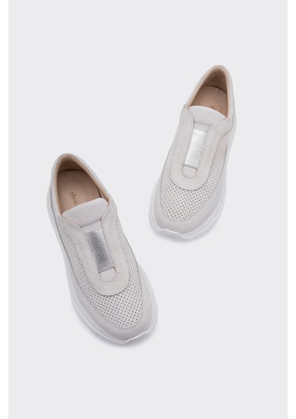 Lady Açık Gri Süet Deri Bağcıksız Kadın Sneaker