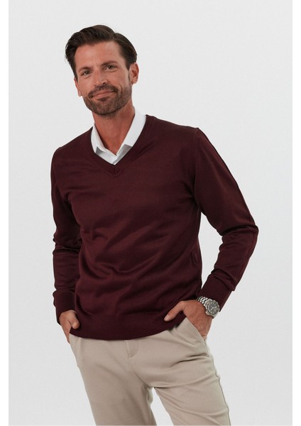 Erkek Büyük Beden Standart Fit Normal Kesim V Yaka Triko Kazak