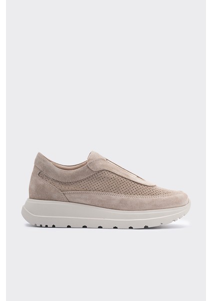 Lady Bej Süet Deri Bağcıksız Kadın Sneaker