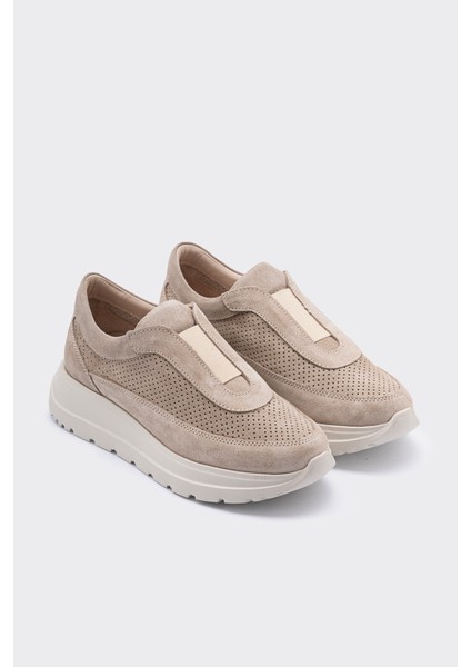 Lady Bej Süet Deri Bağcıksız Kadın Sneaker