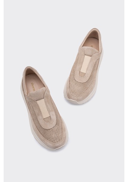 Lady Bej Süet Deri Bağcıksız Kadın Sneaker