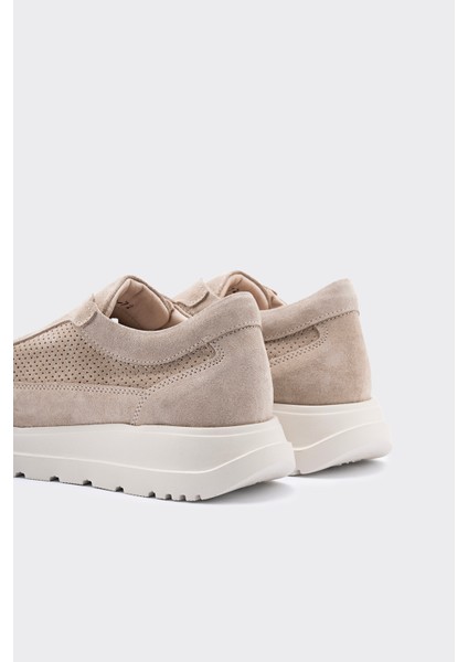 Lady Bej Süet Deri Bağcıksız Kadın Sneaker