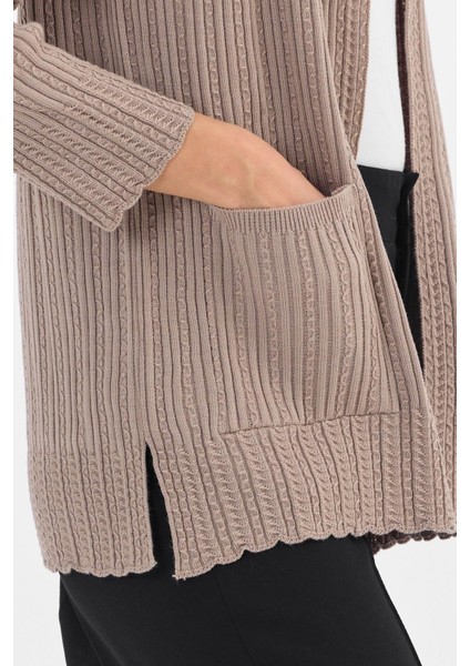 Kadın Kum Fitilli Düz Düğmesiz Cepli Anne Triko Hırka fırsatları