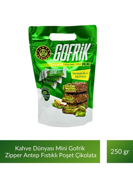Mini Gofrik Zipper Antep Fıstıklı Gofrik Poşet Çikolata 250 gr x 5 Adet