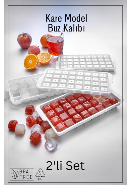 32 Bölmeli Kare Model Buz Kalıbı / 2'li Set - Beyaz