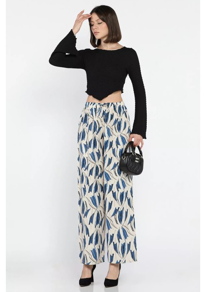 Desenli Bel Lastikli Kadın Viskon Yürüyüş Pantolonu fiyatları