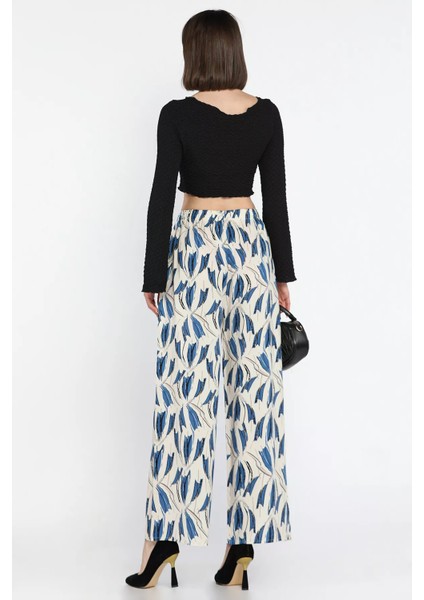 Desenli Bel Lastikli Kadın Viskon Yürüyüş Pantolonu modelleri