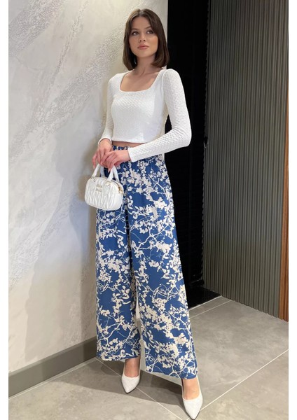 Bel Lastikli Bol Paça Kadın Viskon Yürüyüş Pantolonu