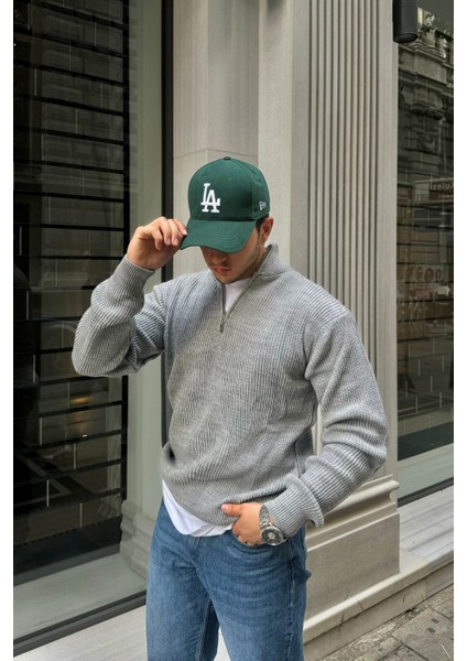 Erkek Yarım Fermuarlı Dik Yaka Kalın Kazak Triko