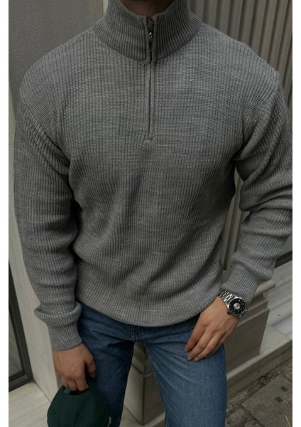 Erkek Yarım Fermuarlı Dik Yaka Kalın Kazak Triko indirimleri