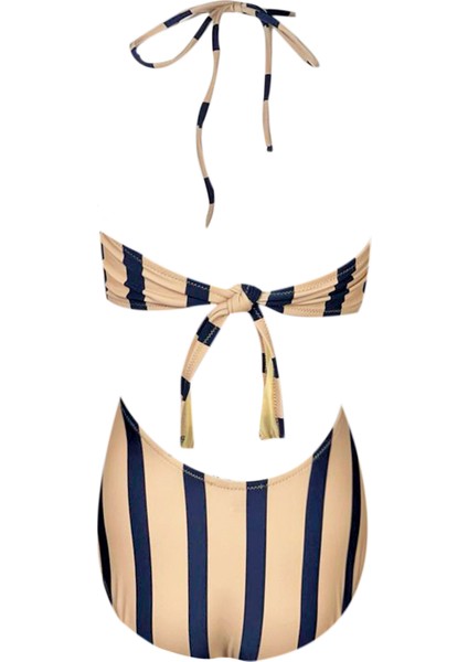 Halter Yaka Çizgili Büzgü Detaylı Kız Çocuk Mayo By Nessi Byrd modelleri