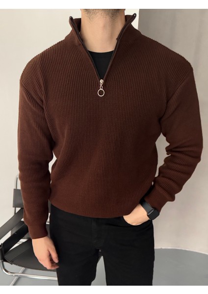 Erkek Yarım Fermuarlı Dik Yaka Kalın Kazak Triko modelleri