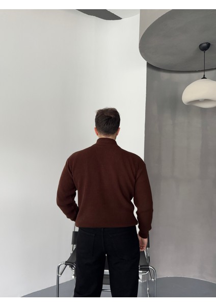 Erkek Yarım Fermuarlı Dik Yaka Kalın Kazak Triko fırsatları