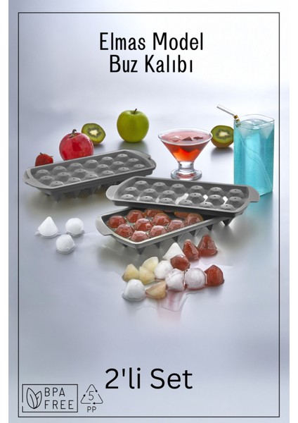 18 Bölmeli Elmas Model Buz Kalıbı / 2'lü Set - Antrasit