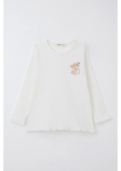 Kız Çocuk Taytlı Takım Sevimli Tavşancık Nakışlı 2-6 Yaş, Ekru fiyatları