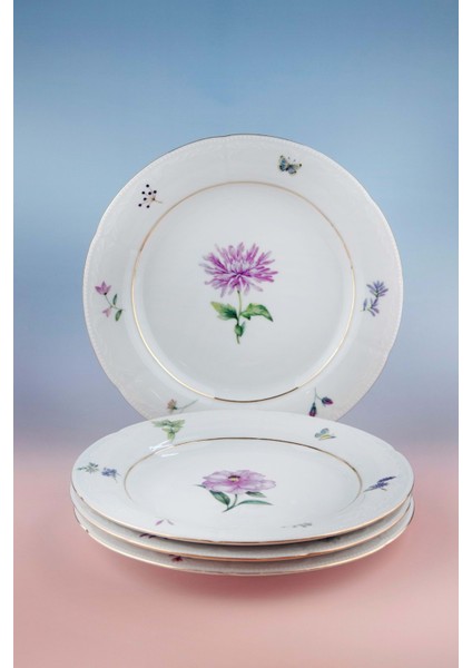 Spring Flowers Altın Yaldızlı 4 Parça Porselen Servis Tabağı