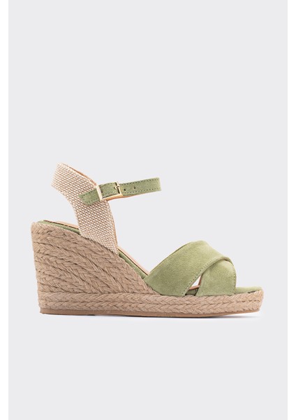 Carol Yeşil Deri Süet Dolgu Topuklu Kadın Sandalet