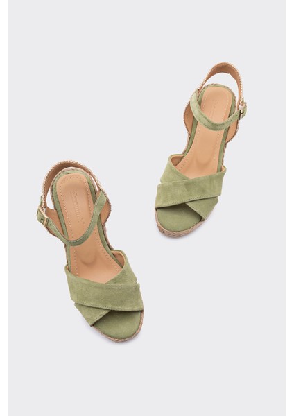 Carol Yeşil Deri Süet Dolgu Topuklu Kadın Sandalet modelleri