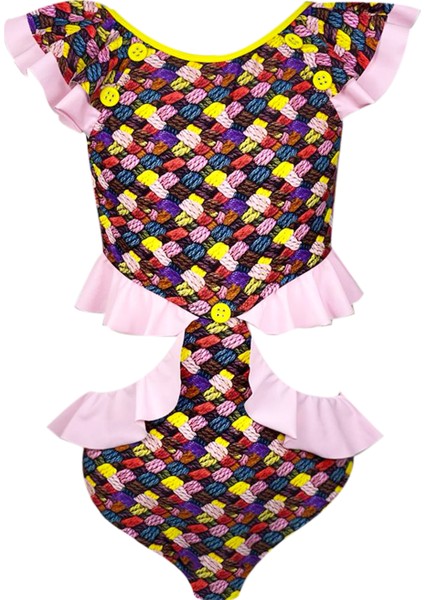 Örgü Desenli Fırfırlı Cut-Out Kız Çocuk Mayo By Nessi Byrd