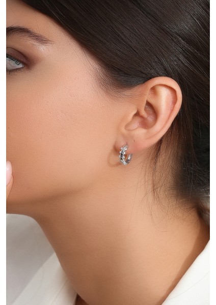 Kadın 925 Ayar Gümüş Zirkon Taşlı Küpe