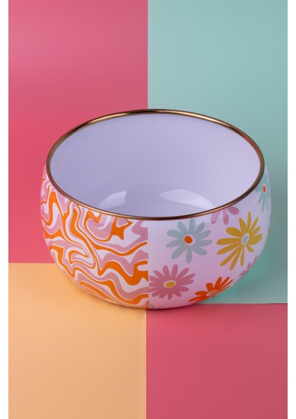Retro Hippi 18 cm Dekoratif Emaye Salata Kasesi, Sunum Kasesi,