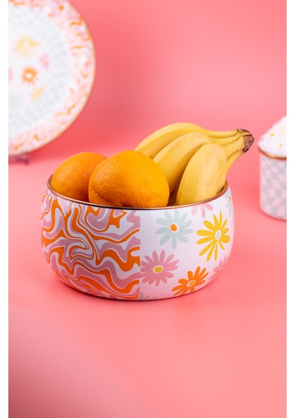 Retro Hippi 18 cm Dekoratif Emaye Salata Kasesi, Sunum Kasesi,
