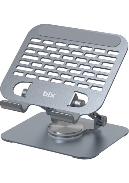 PS01 360° Dönebilen ve Isı Dağılımı Özellikli Katlanabilir Taşınabilir Ergonomik Metal Tablet Standı iPad Tutucu Gri