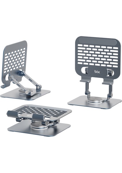 PS01 360° Dönebilen ve Isı Dağılımı Özellikli Katlanabilir Taşınabilir Ergonomik Metal Tablet Standı iPad Tutucu Gri