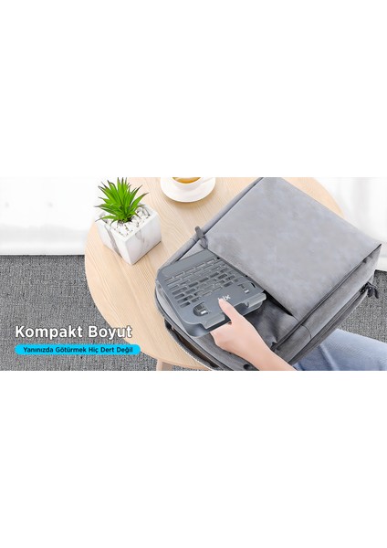PS01 360° Dönebilen ve Isı Dağılımı Özellikli Katlanabilir Taşınabilir Ergonomik Metal Tablet Standı iPad Tutucu Gri