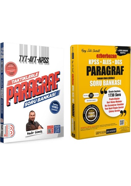 TYT - AYT - KPSS Taktiklerle Paragraf Tamamı Video Çözümlü Soru Bankası ve Pegem Yayınları KPSS ALES DGS Paragraf Soru Bankası