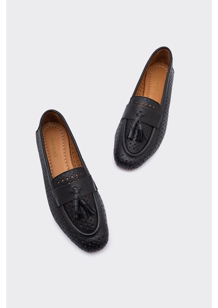 Aroya Siyah Deri Kadın Loafer modelleri