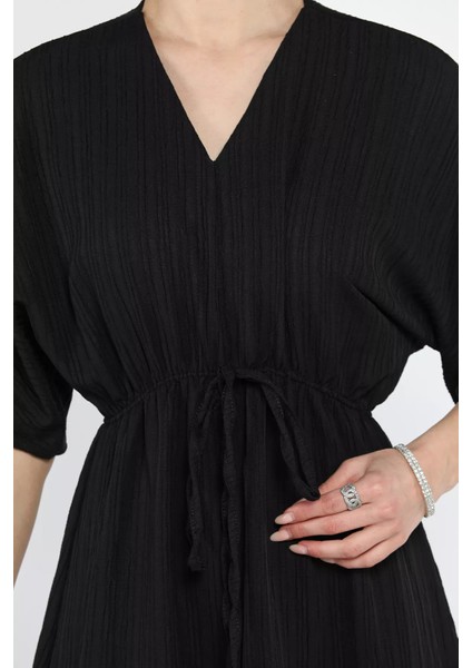 Bel Bağlamalı V Yaka Kadın Elbise fırsatları