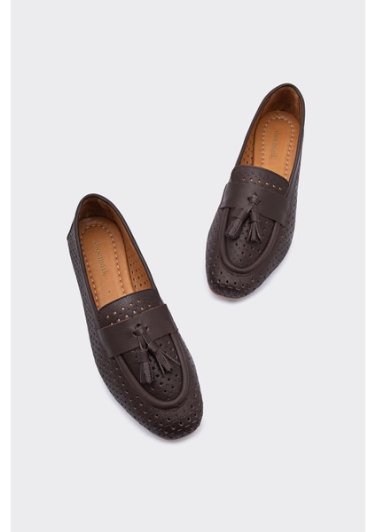 Aroya Kahve Hakiki Deri Kadın Loafer