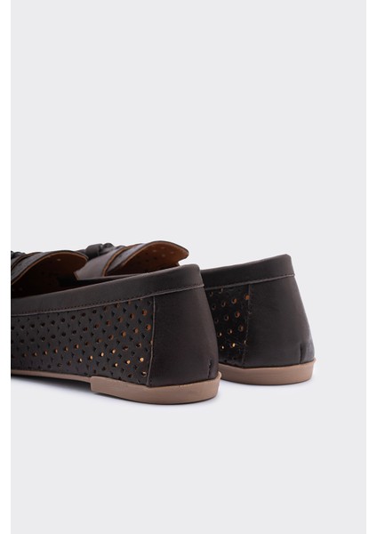Aroya Kahve Hakiki Deri Kadın Loafer