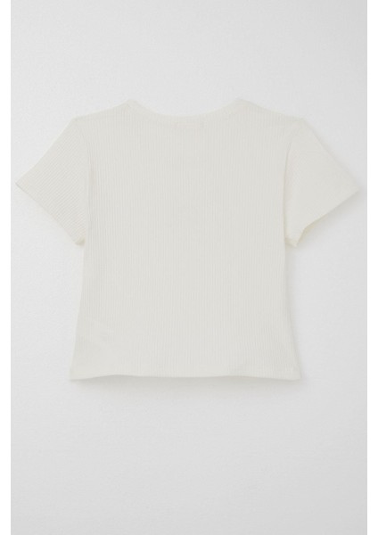 Kız Çocuk Crop Tişört Fiyonk Arma Aksesuarlı 9-14 Yaş, Ekru fiyatları