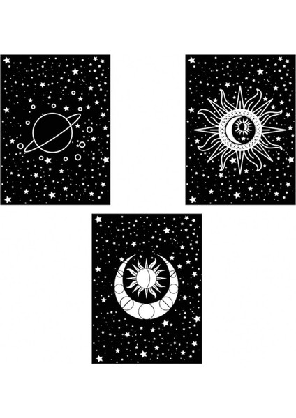 Moon Saturn Motto Tasarım Duvar Panosu 3'lü Set fiyatları