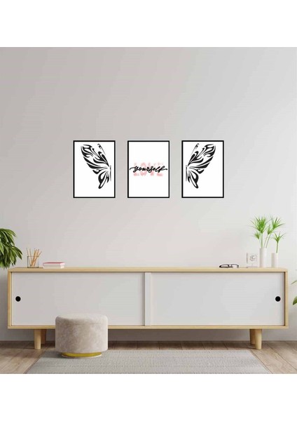 Kelebek Motto Tasarım Duvar Panosu 3'lü Set