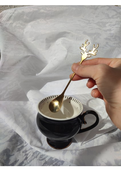 Bb-4 Adet Gold Altın Geyik Figürlü Kaşık 14 cm Yılbaşı Noel Çay Kahve Tatlı Baharat Kaşığı