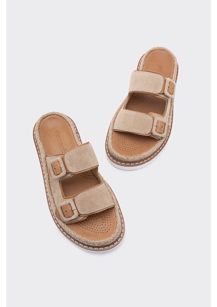 Zaria Bej Deri Çift Bantlı Kadın Terlik modelleri