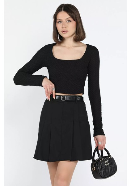 Kadın Bel Kemerli Içi Şortlu Pileli Etek