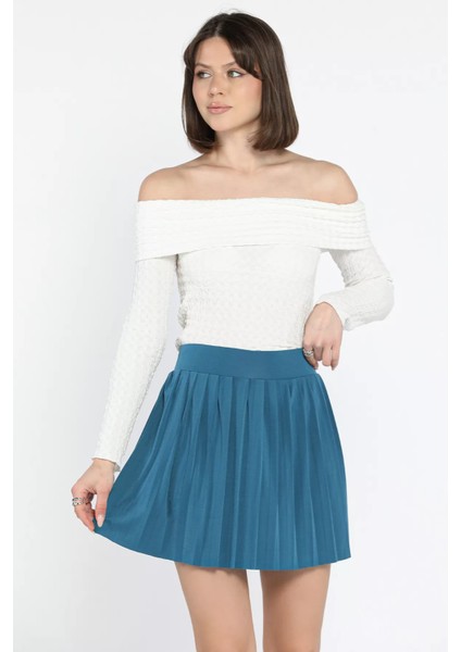 Kadın Likralı Pileli Şort Etek