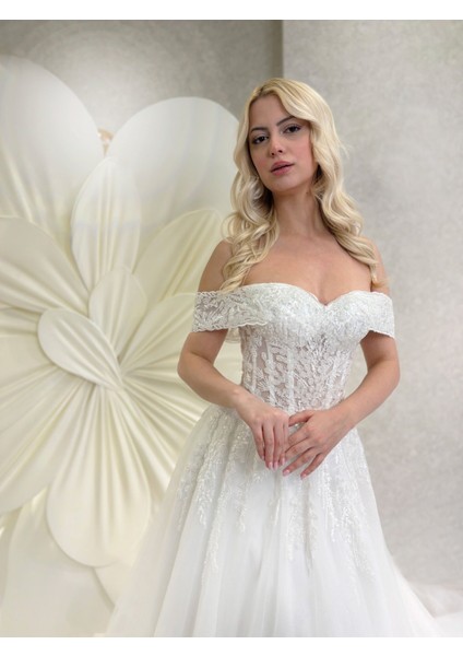 Amanda | Balenli Işleme Dantelli Gelinlik