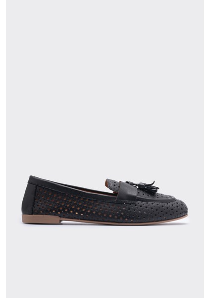 Aroya Siyah Deri Kadın Loafer