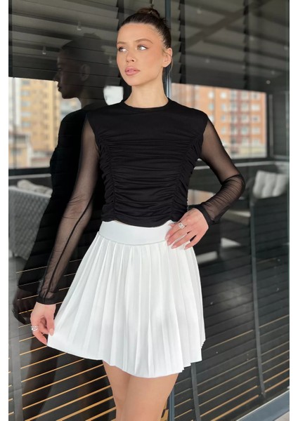 Kadın Likralı Pileli Şort Etek P-00015304