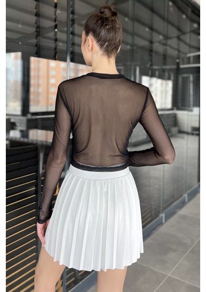 Kadın Likralı Pileli Şort Etek P-00015304
