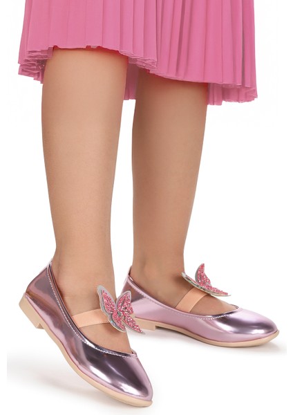 Menz Kelebek Lastikli Kız Çocuk Babet Ayakkabı Pembe