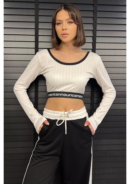 Bel Lastikli Yazı Baskılı Kadın Body Bluz
