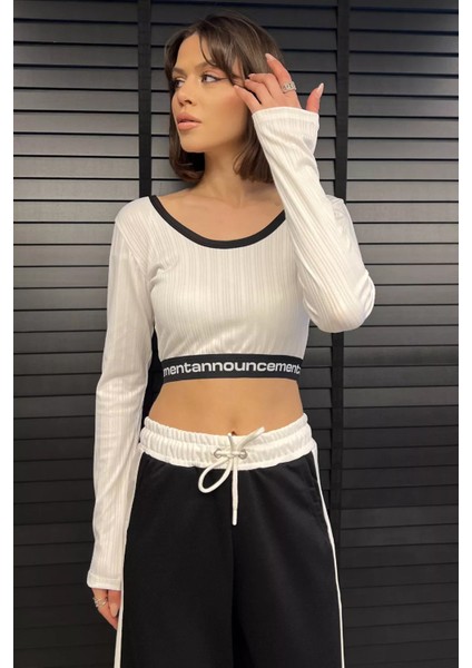 Bel Lastikli Yazı Baskılı Kadın Body Bluz