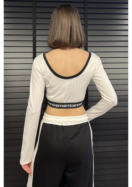 Bel Lastikli Yazı Baskılı Kadın Body Bluz